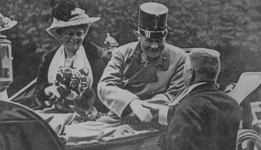 The Archduke of Austria Franz Ferdinand (1863-1914) and his wife Sophie in Sarajevo moments before their assassination. The Archduke's assassination was the immediate cause of WWI. (Photo by Time Life Pictures/Mansell/The LIFE Picture Collection/Getty Images)